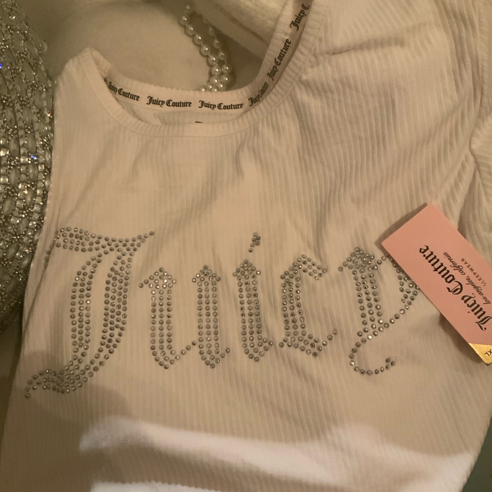 Juicy Couture White Ribbed Tank with Rhinestone Logo